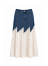 Lumiere Denim & Lace Midi Skirt