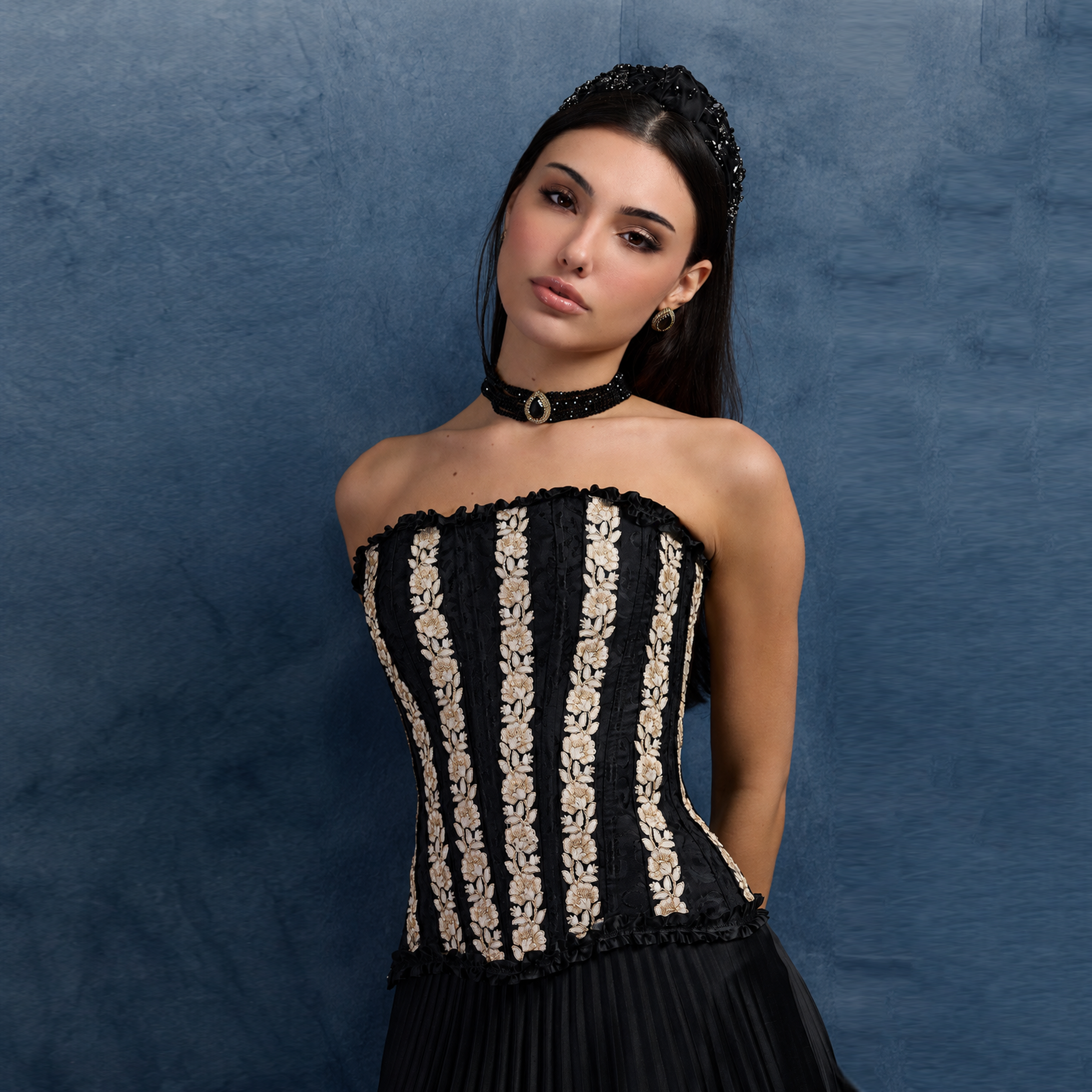 Noir Jardin Embroidered Corset Top