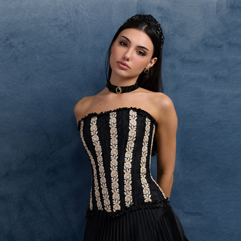 Noir Jardin Embroidered Corset Top