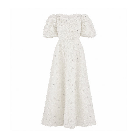 Rosette Zircon Cream Dress