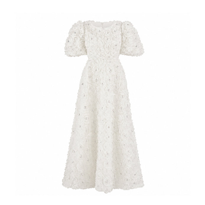 Rosette Zircon Cream Dress