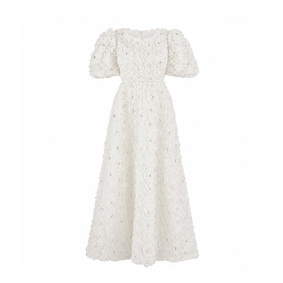 Rosette Zircon Cream Dress