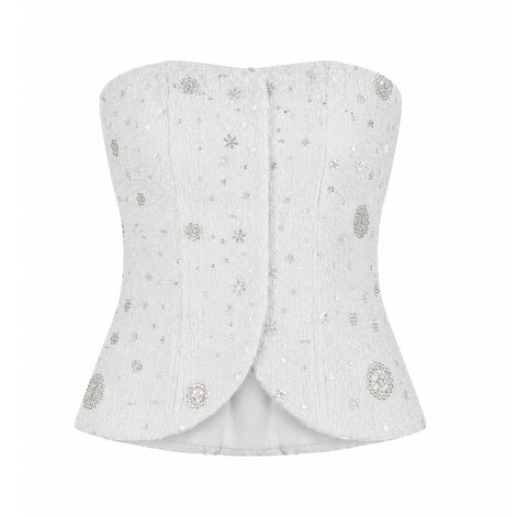White Tweed Sequin Top