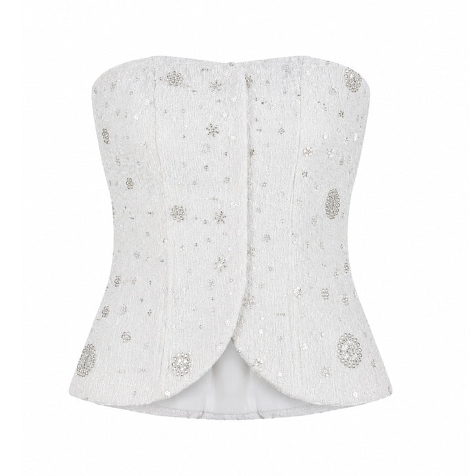 White Tweed Sequin Top