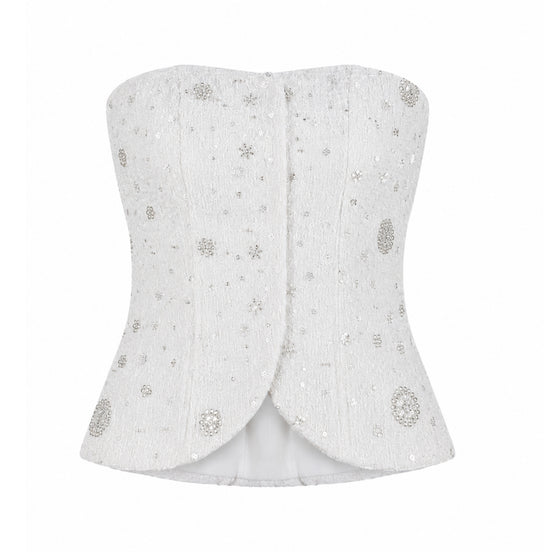 White Tweed Sequin Top