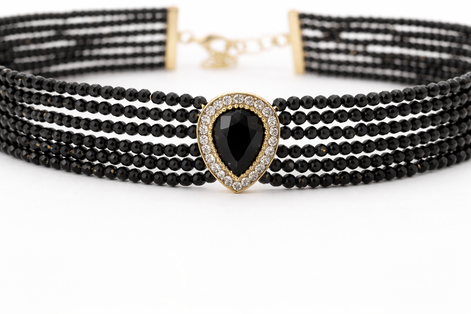Noir Crystal Teardrop Choker