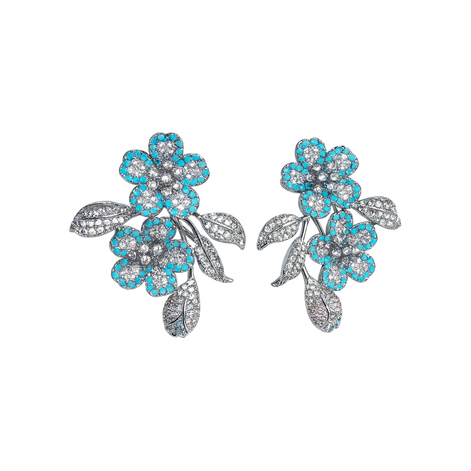 Aquamarine Floral Statement Earrings