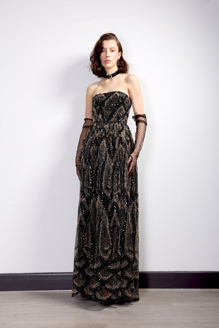 Midnight Embellished Strapless Gown