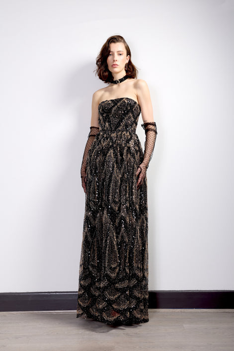 Midnight Embellished Strapless Gown