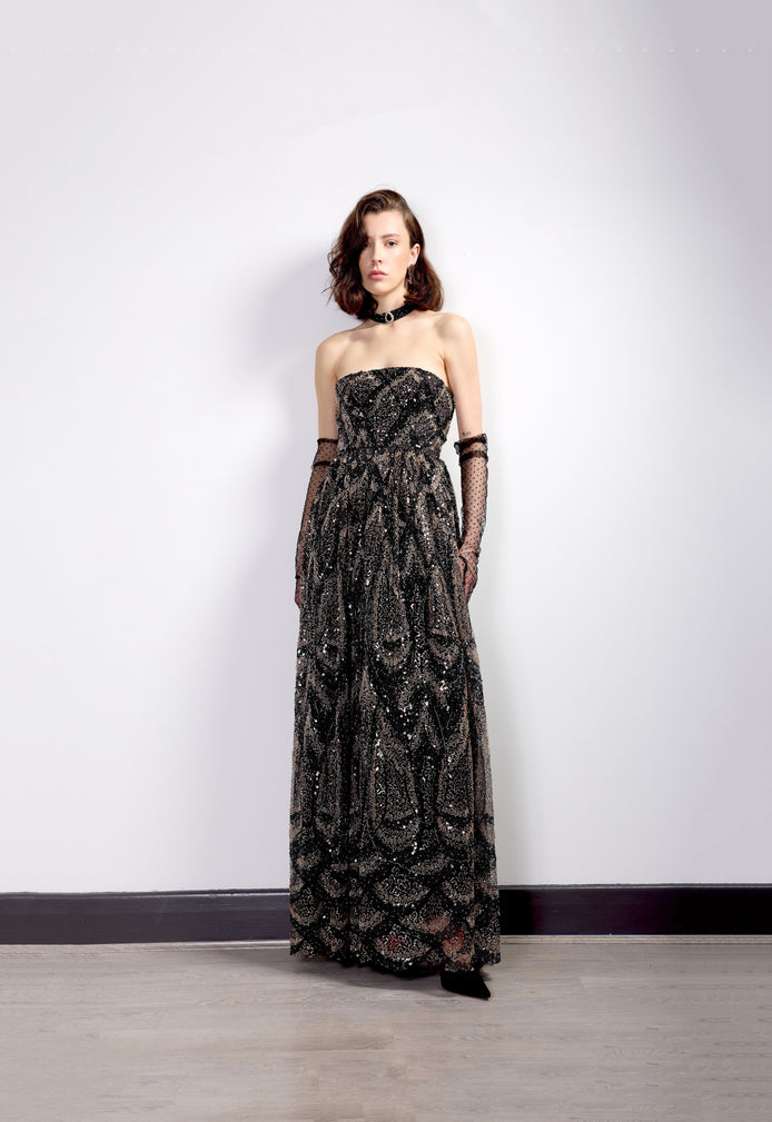 Midnight Embellished Strapless Gown