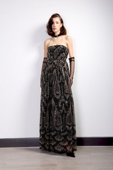Midnight Embellished Strapless Gown