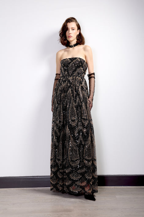 Midnight Embellished Strapless Gown