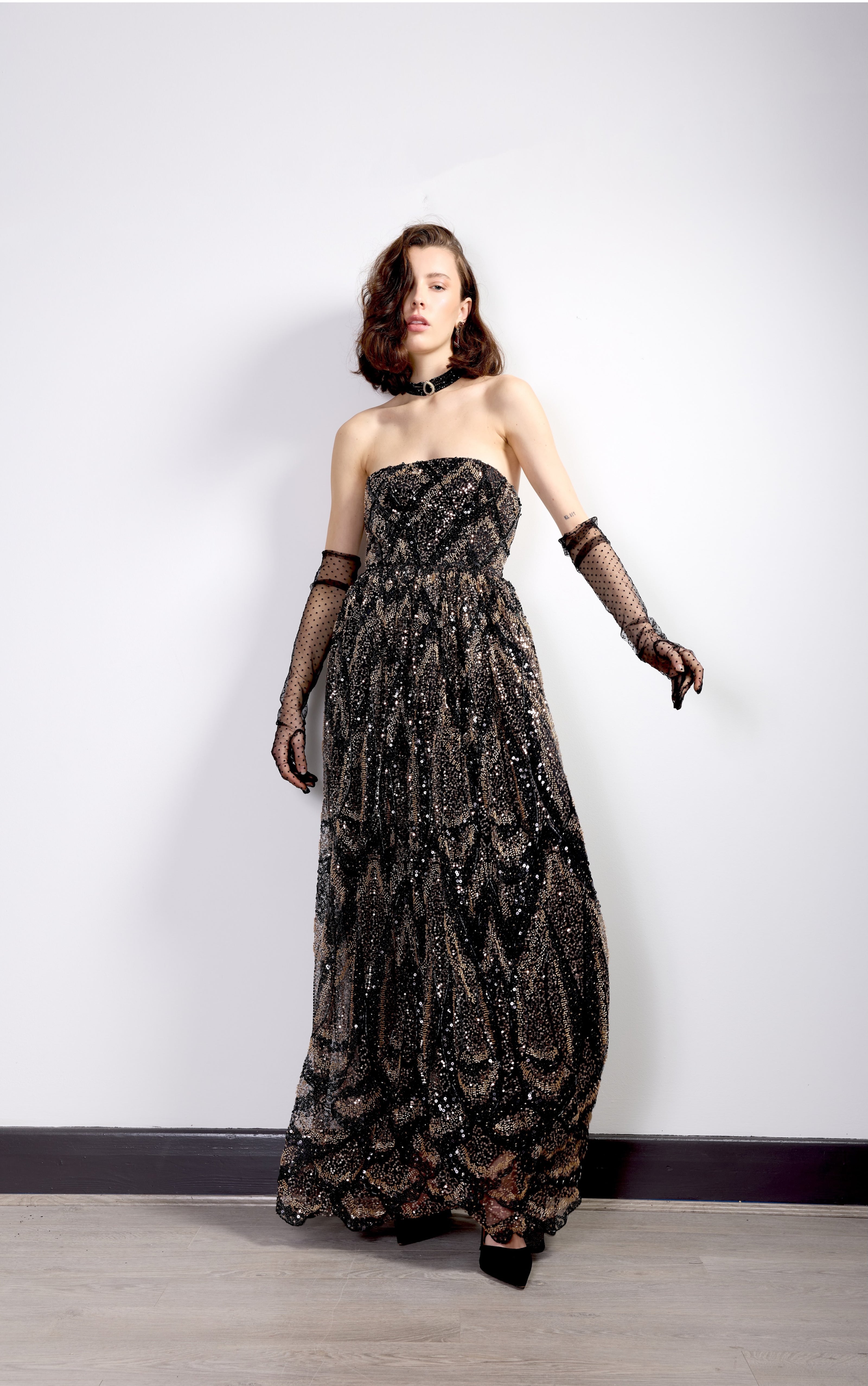 Midnight Embellished Strapless Gown