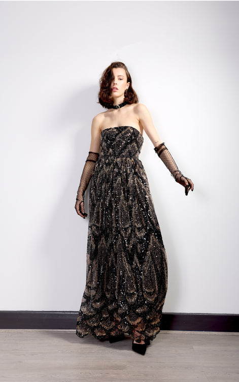 Midnight Embellished Strapless Gown