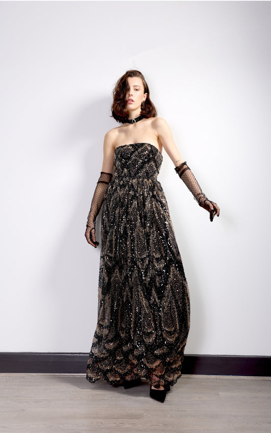 Midnight Embellished Strapless Gown