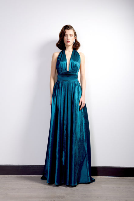 Teal Backless Halter Gown