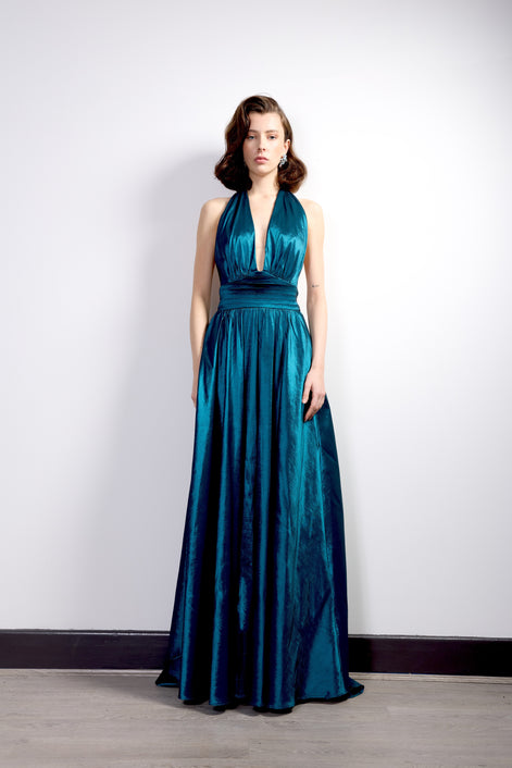 Teal Backless Halter Gown