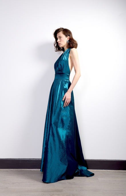 Teal Backless Halter Gown