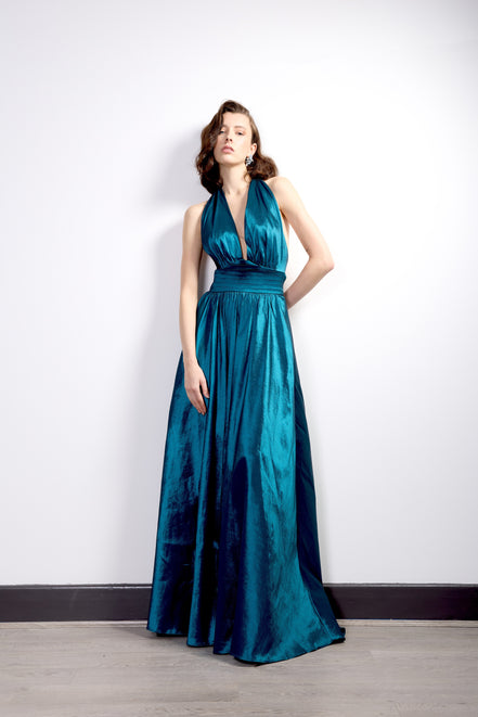 Teal Backless Halter Gown