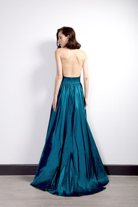 Teal Backless Halter Gown