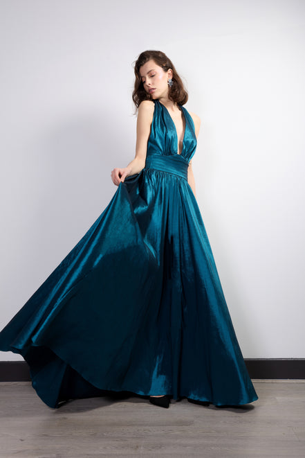 Teal Backless Halter Gown