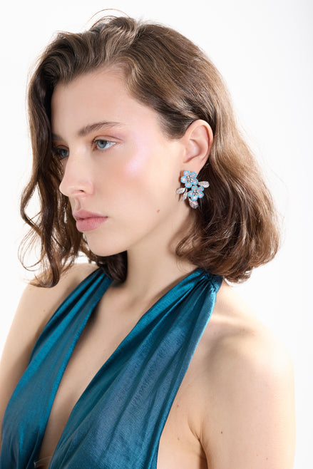 Aquamarine Floral Statement Earrings