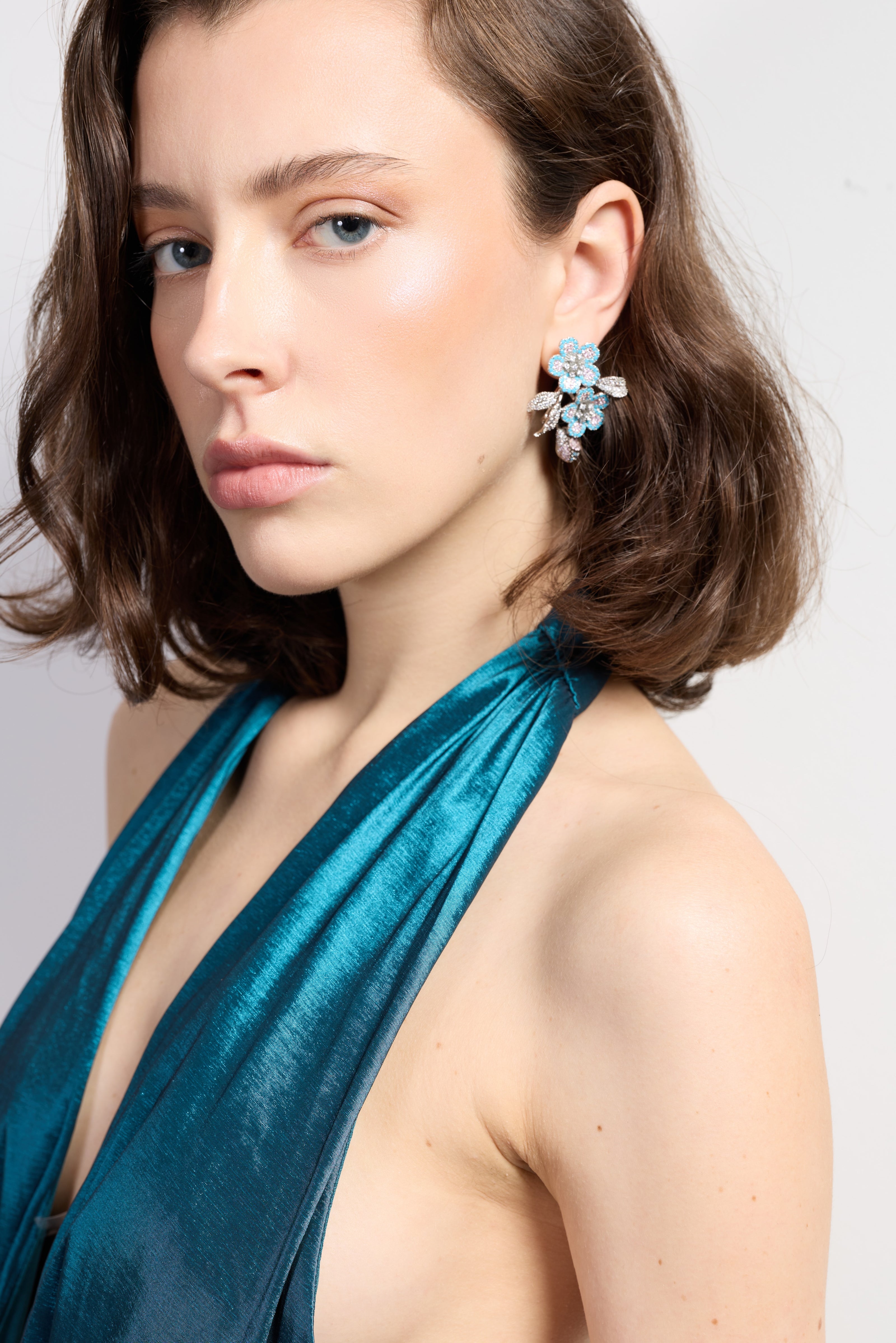 Aquamarine Floral Statement Earrings