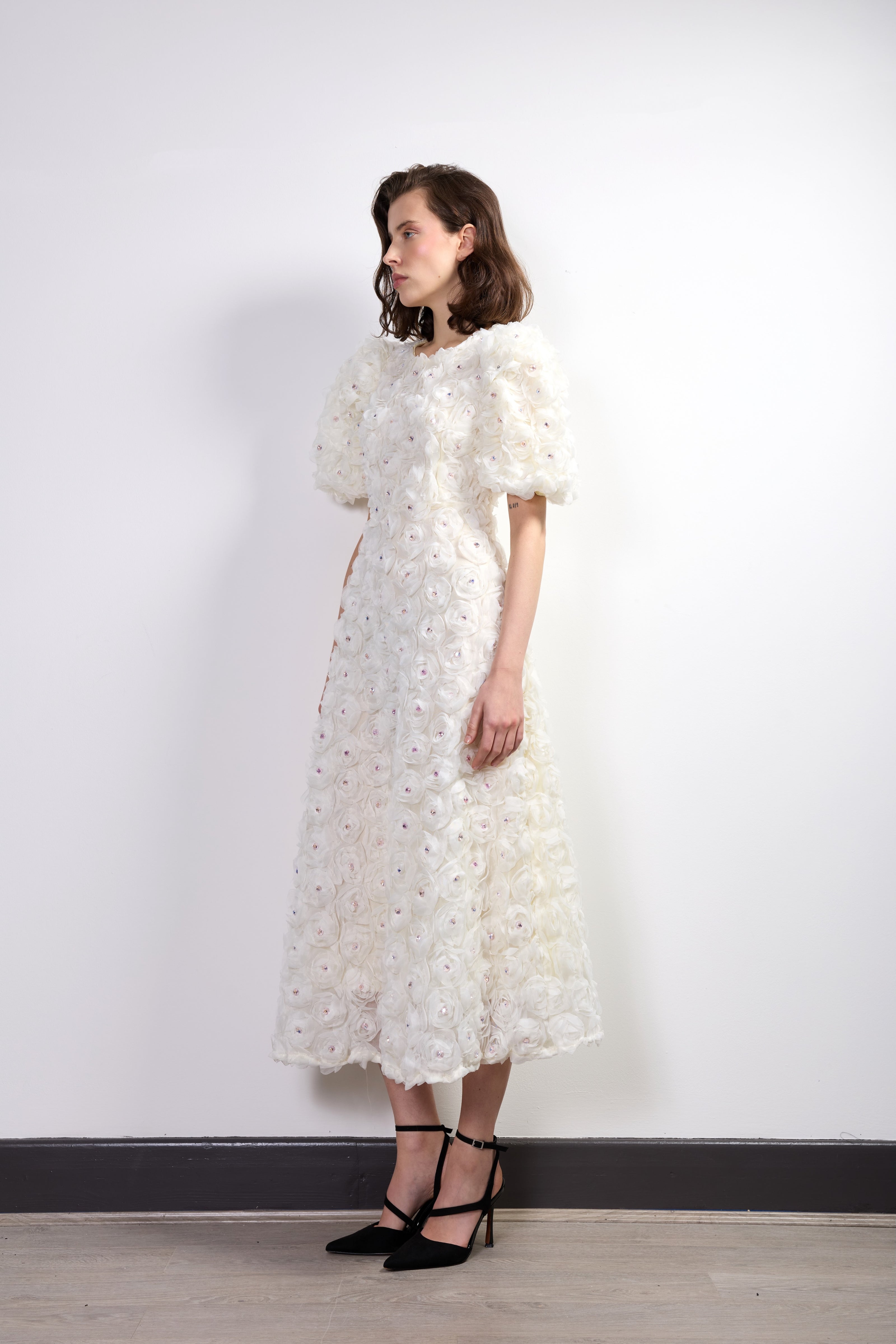 Rosette Zircon Cream Dress