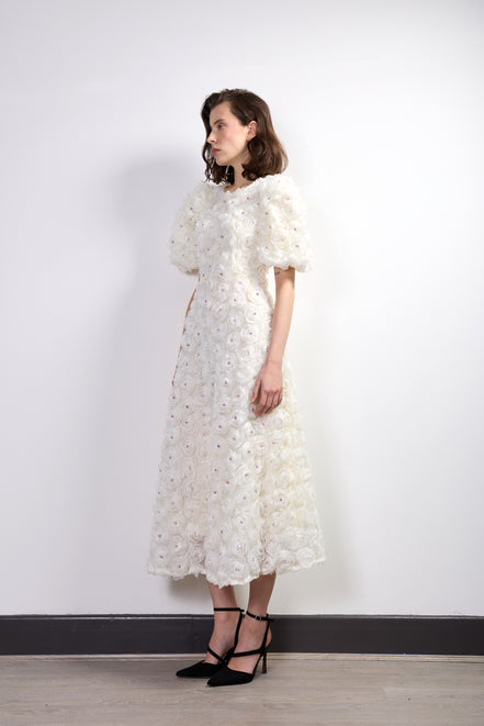 Rosette Zircon Cream Dress