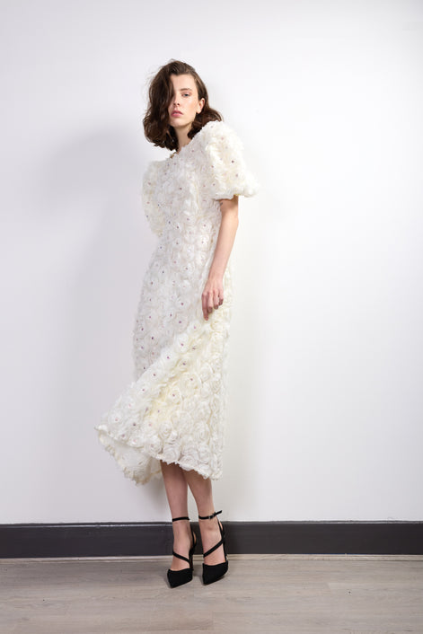 Rosette Zircon Cream Dress