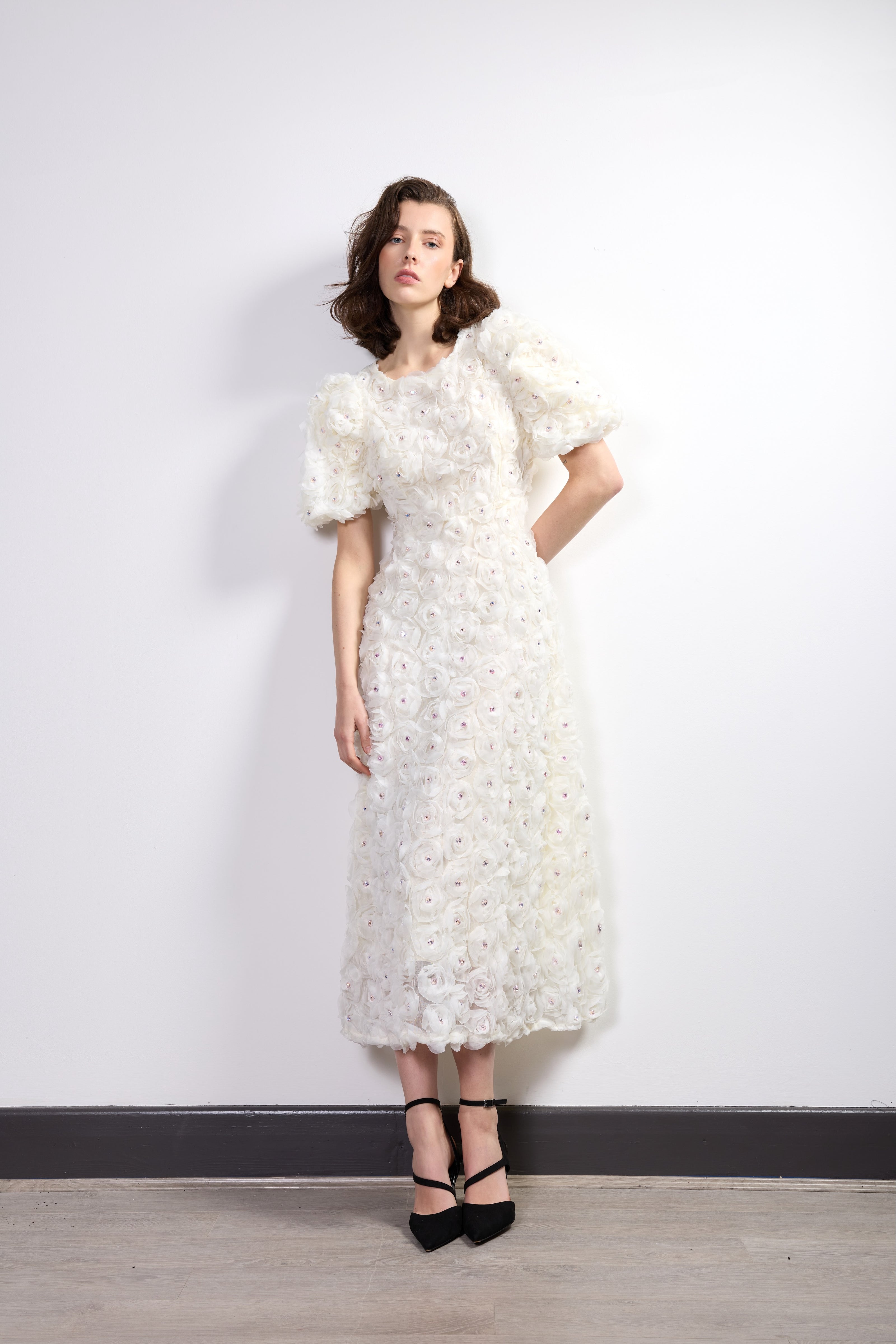 Rosette Zircon Cream Dress