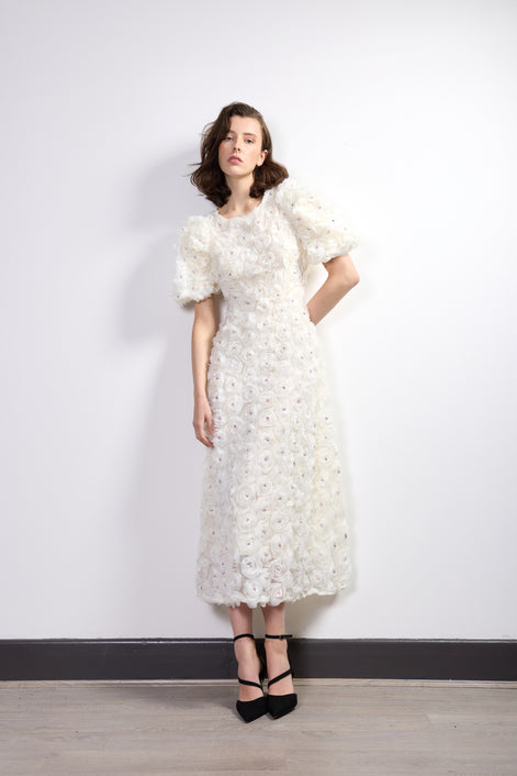 Rosette Zircon Cream Dress