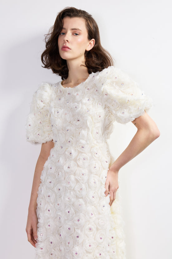 Rosette Zircon Cream Dress