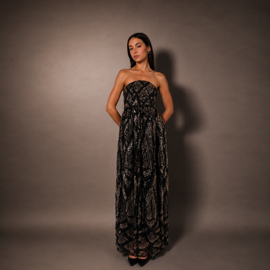 Midnight Embellished Strapless Gown