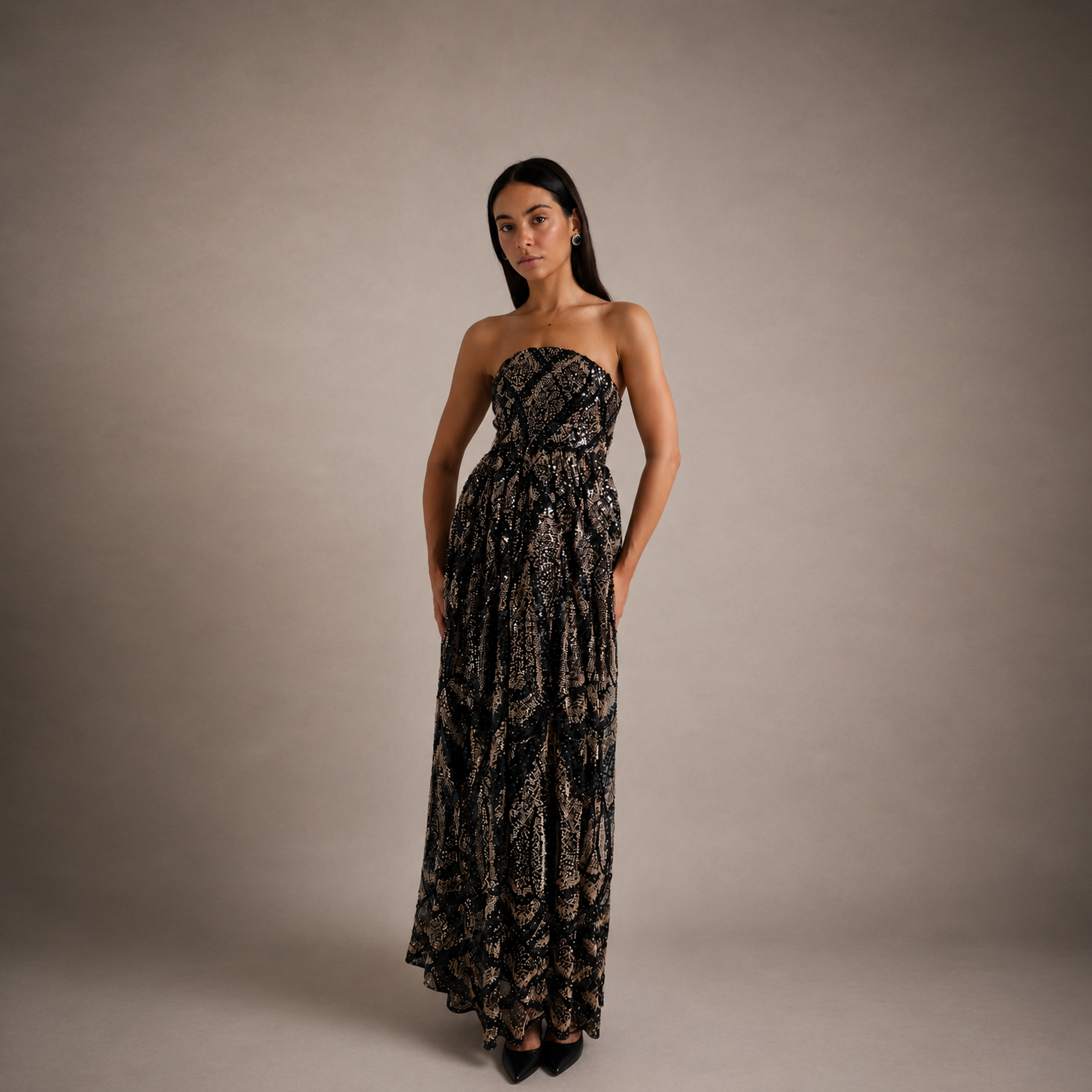 Midnight Embellished Strapless Gown