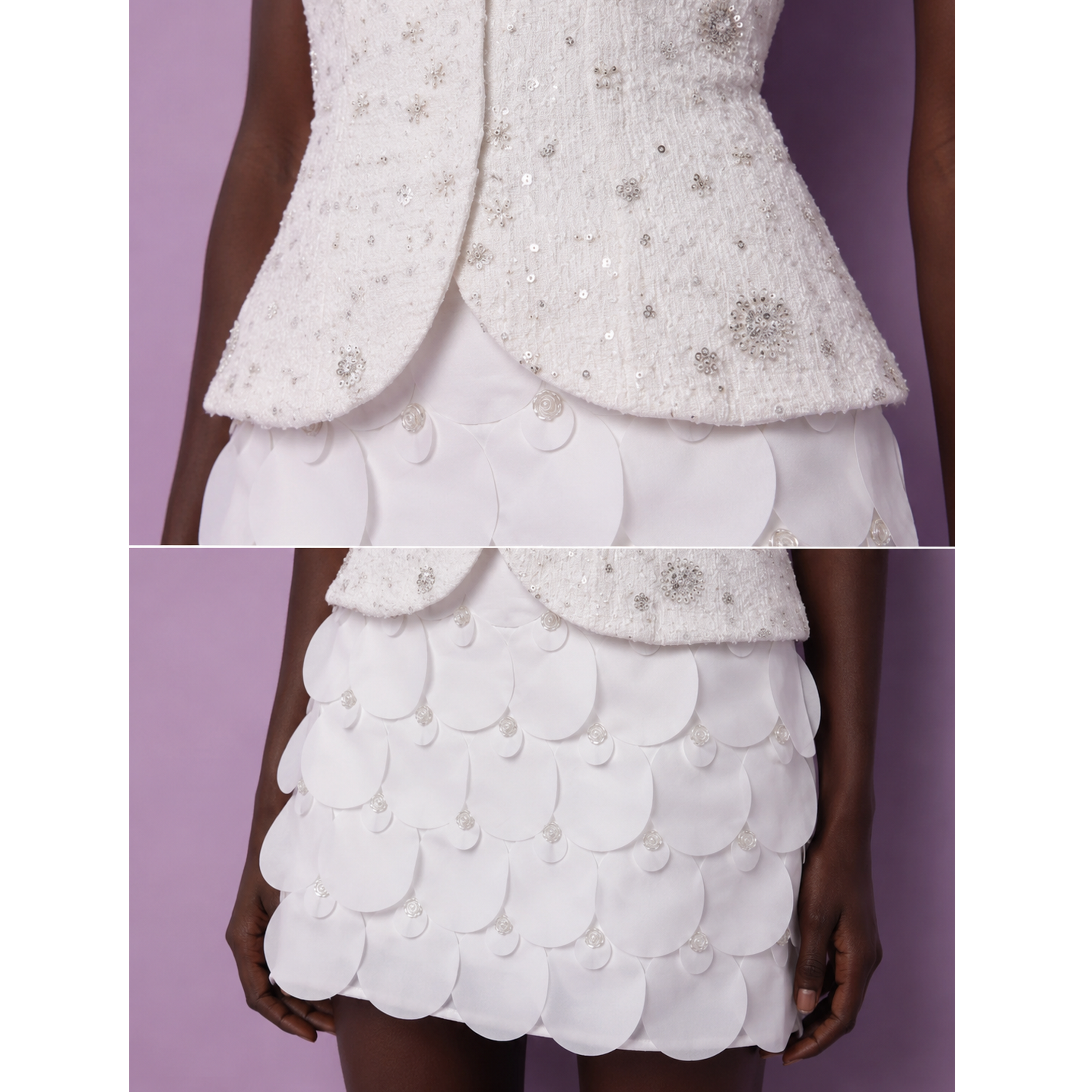 White Tweed Sequin Top