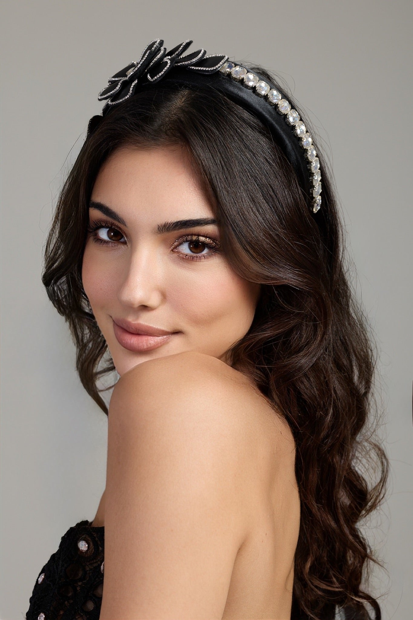 Noir Blossom Crystal Headband
