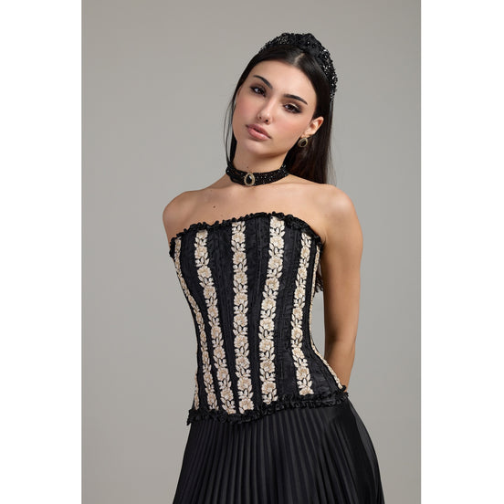 Noir Jardin Embroidered Corset Top