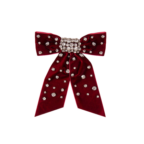 Burgundy Velvet Crystal Bow