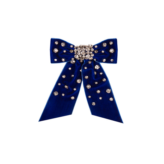 Royal Blue Velvet Crystal Bow