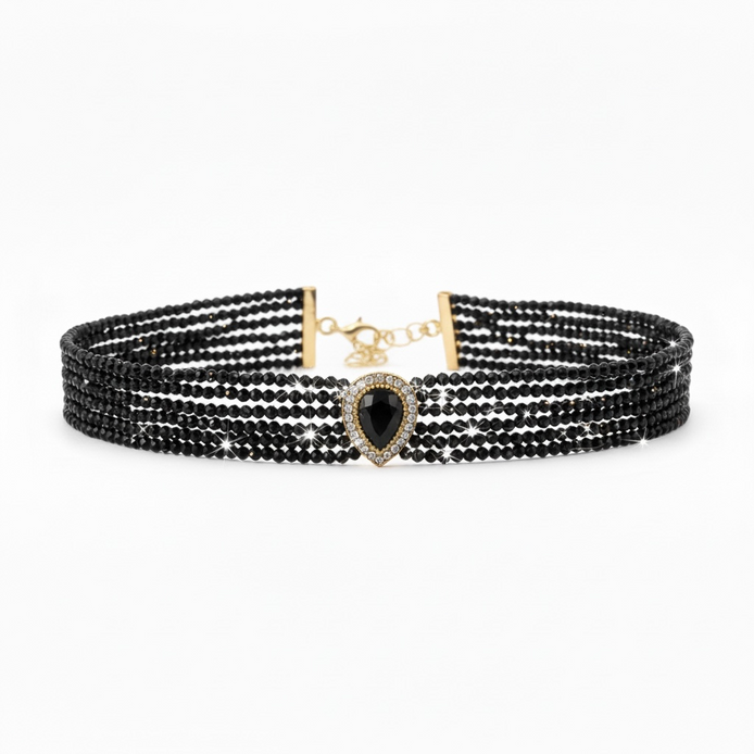 Noir Crystal Teardrop Choker