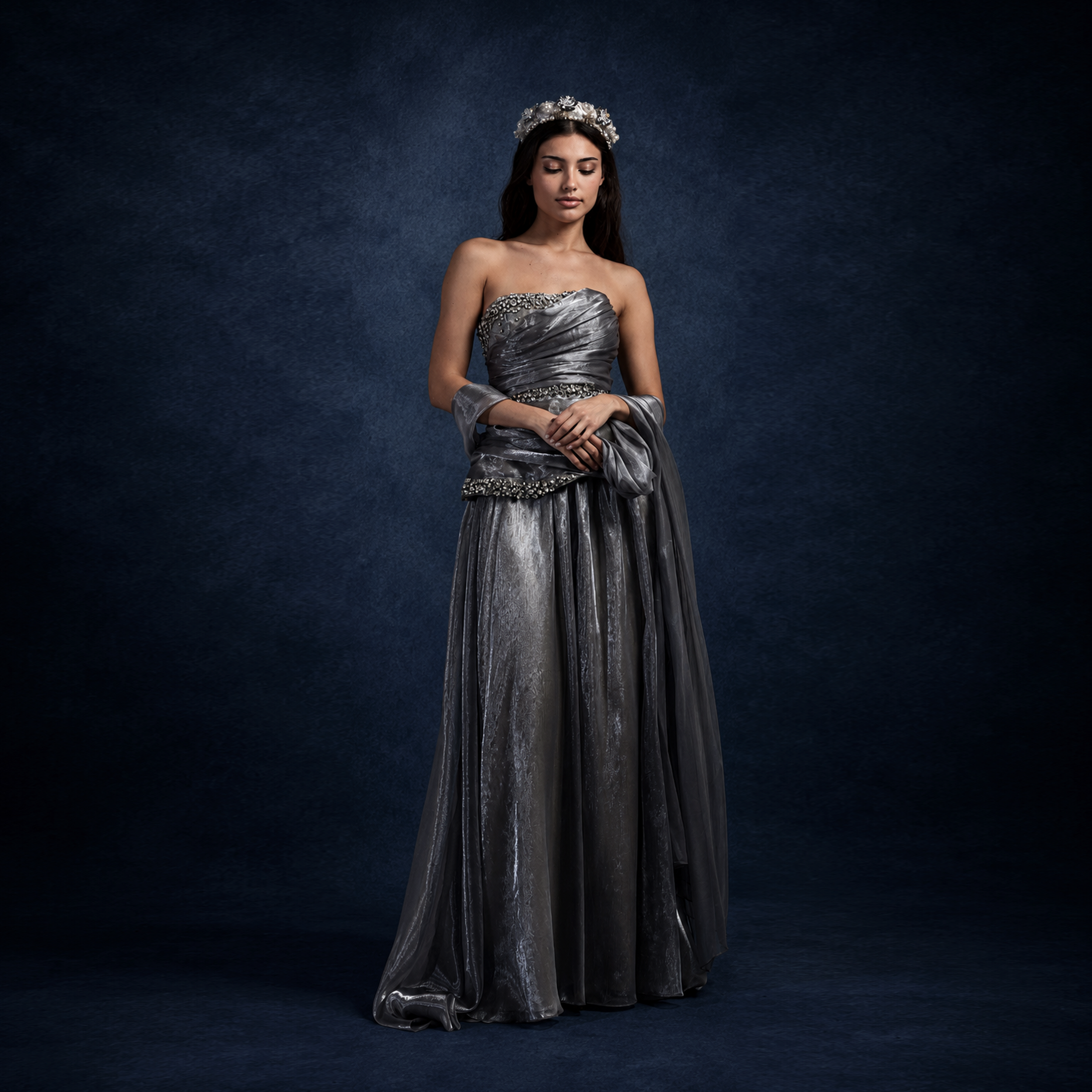 Silver Veil Crystal Dress