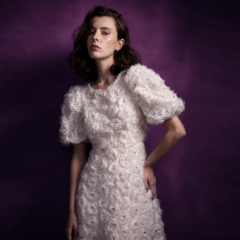 Rosette Zircon Cream Dress