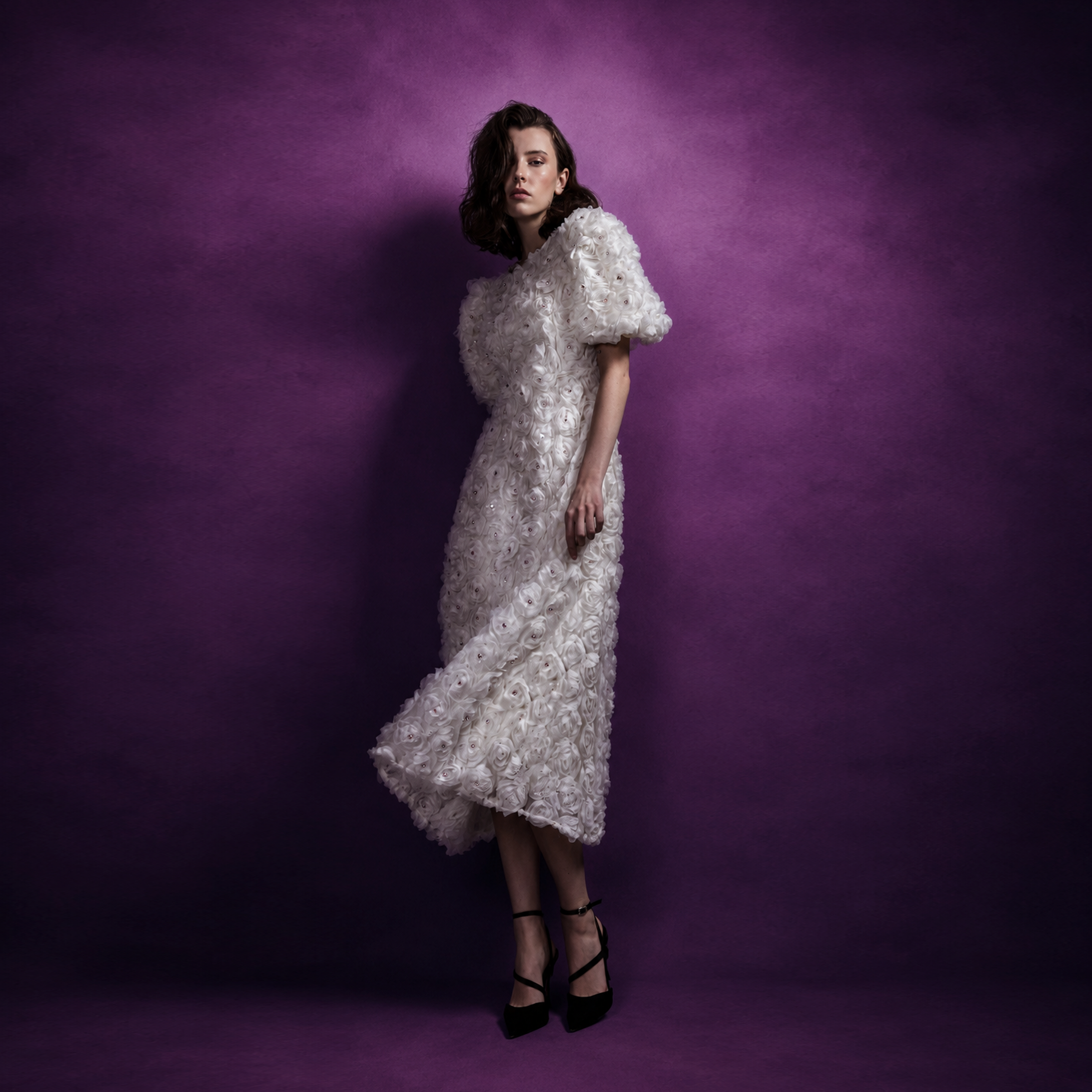 Rosette Zircon Cream Dress